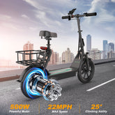 ESBS 500W 14 inch Commuter Electric Scooter 10.4Ah with Seat &Carry Basket With App